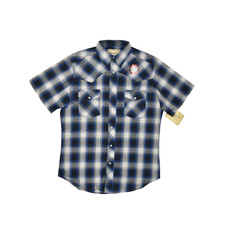 Wrangler Western Shirt Mens Medium Blue Plaid Pearl Snap Short Sleeve Easy Care