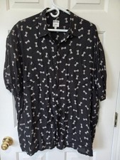 MOSCHINO Jeans Mens Made in Italy Short Sleeve Button Shirt Novelty Bone Print L