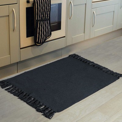 Seavish Black Kitchen Rug, 2x3 Cotton Hand Woven Recycled Throw Rug Runner