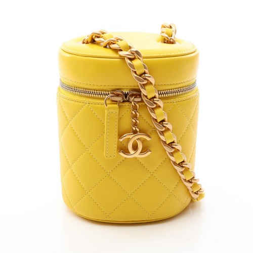 CHANEL Matelasse Vanity Chian Small Shoulder Crossbody Bag leather Yellow Used