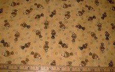 DEBBIE MUMM Fabric - Tossed Birds and Swirls on Tan - by the HALF yd 18" 