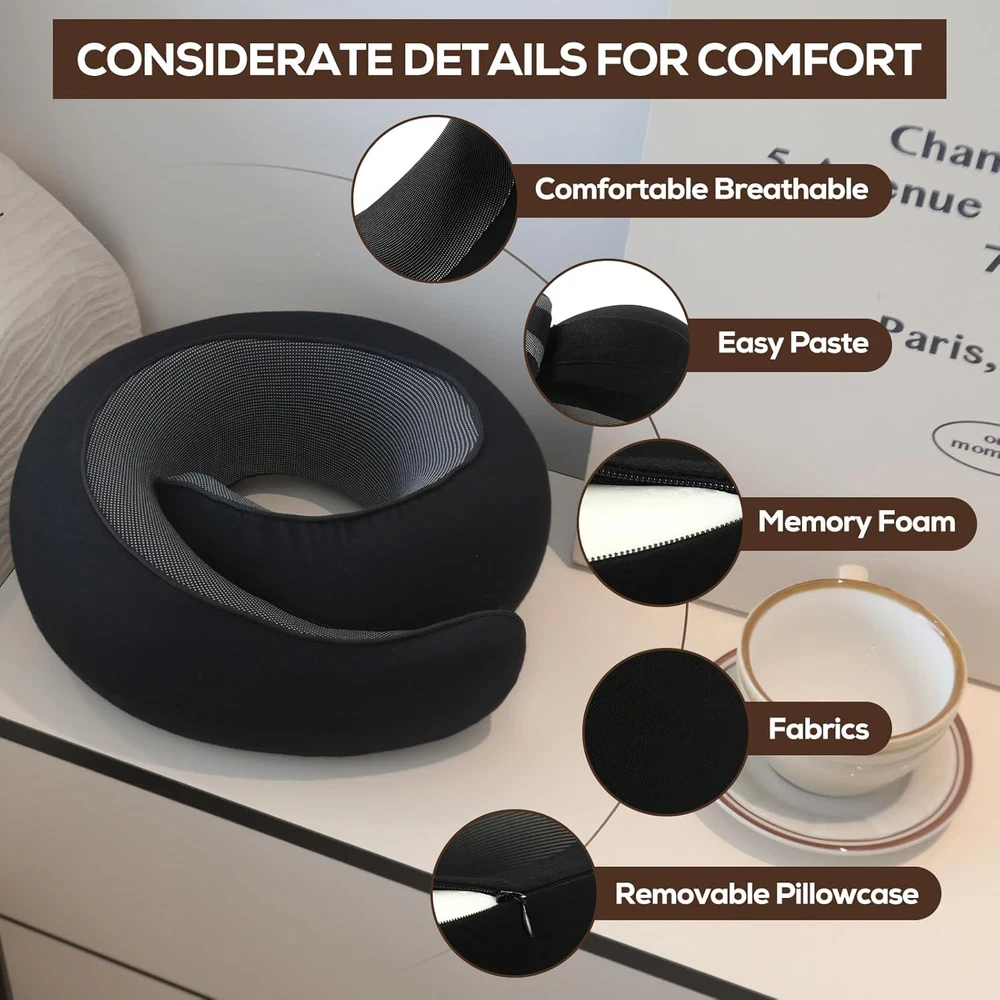 Memory Foam Travel Pillow for Neck Support - Compact & Portable for Car Trips and Airplanes