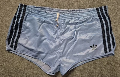 Orginal Adidas Vintage Sprinter Short Nylon Glanz Shiny kurze Hose hell blau - Bild 1 von 4