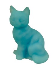 Older Vtg FENTON Blue Satin Glass SITTING CAT KITTEN Art Glass