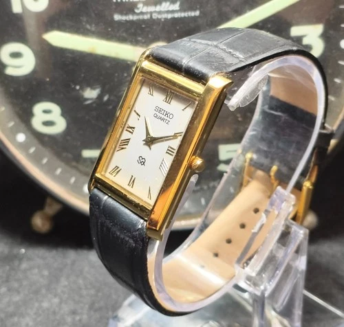 Vintage Seiko Slim Tank Quartz White Face New Battery Men's Wrist Watch