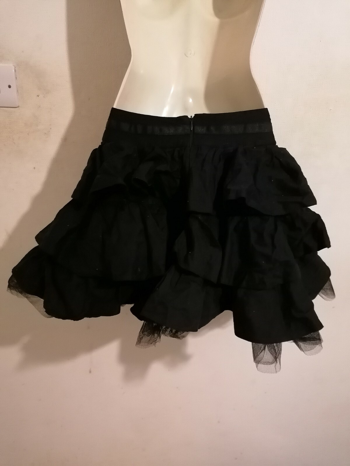 Black Bow Frill Ruffle Layered Mesh Netted Ra Ra Tiered Mini Skirt Size 6 8 10 image 7