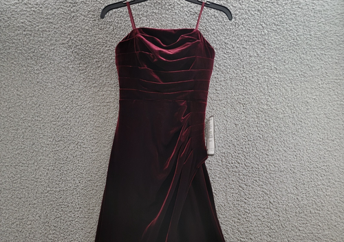 Xscape Petite Velvet Bustier Sleeveless Side-Slit Gown Women's 6P Burgundy - Picture 3 of 16