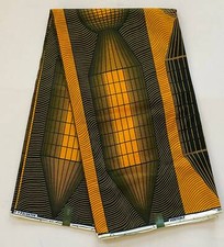 African Fabric/ Ankara - Marigold, Black 'Pinnacle' Design, YARD or WHOLESALE
