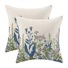 Blue Wildflower Pillow Covers 16 X 16 Inch Set of 2, Floral Farmhouse Outdoor...