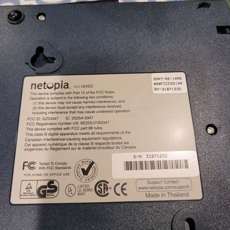 NETOPIA 2525A-3347 Modem 4-Port Wireless Router Gateway Model: GZ53347 - Image 3 of 3