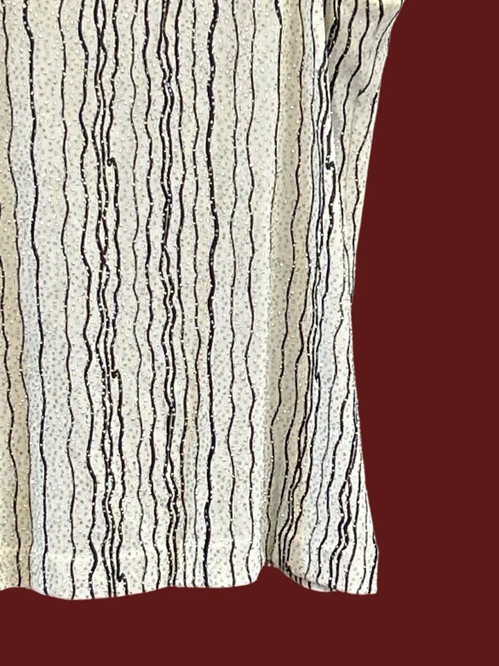 Camiseta sin mangas vintage Y2K XScape Joanna Chen blanca negra plateada adornada a rayas XL Foto 2 de 4