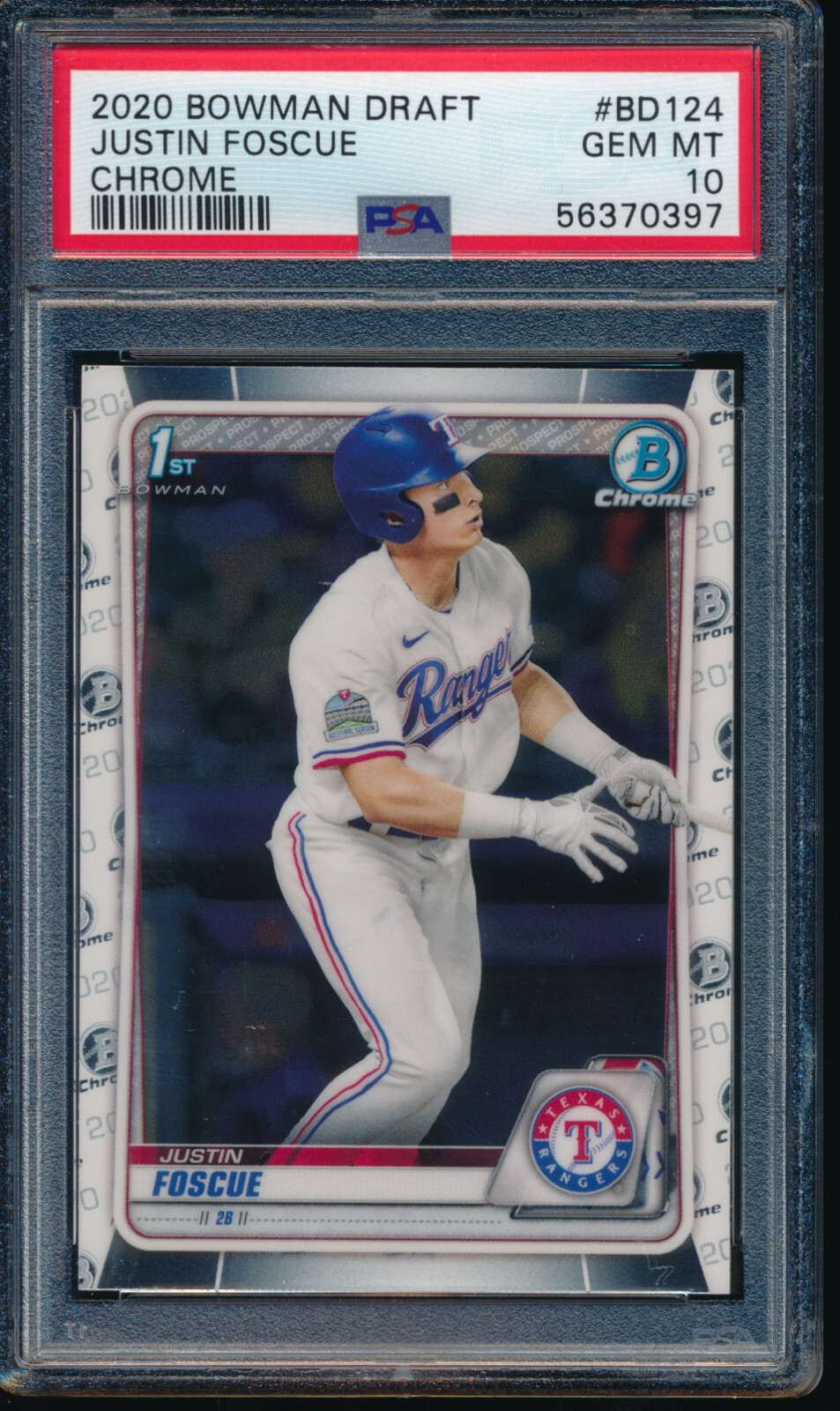 PSA 10 JUSTIN FOSCUE 1st 2020 Bowman Chrome Draft Rangers Rookie RC GEM MINT