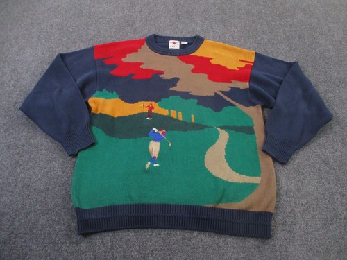 Vintage Cotton Traders Sweater Men XL Golf Course Graphic Sport Pullover Grandpa