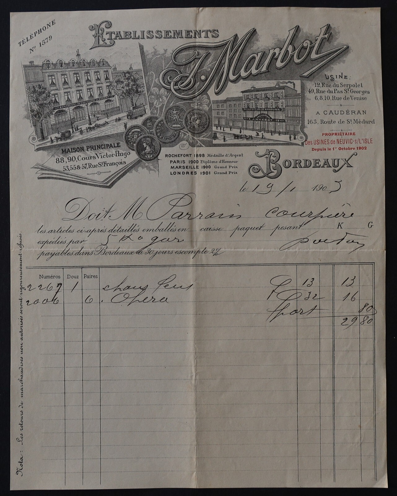 1903 BURDEOS CAUDEAUDERNA Zapato MARBOT Cabeza Ilustrada 132