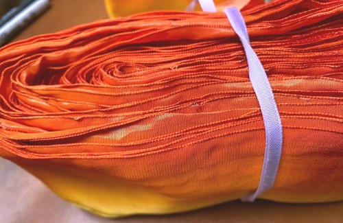vintage 1940s rayon ribbon 3" acetate wire ombre 1yd mango orange made in France - Picture 3 of 7