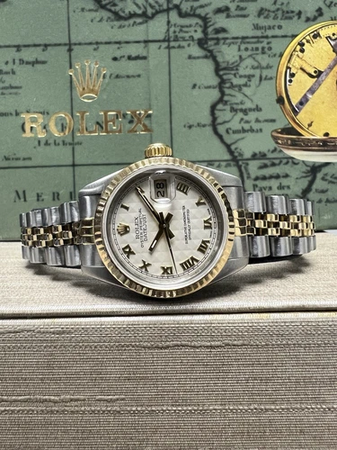 Ladies Rolex Oyster Perpetual Datejust 18k Gold Stainless Jubilee Roman 6917