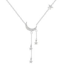 925 Sterling silver CZ Crescent Moon Tassel Star Choker Necklace Chain Gift PE57