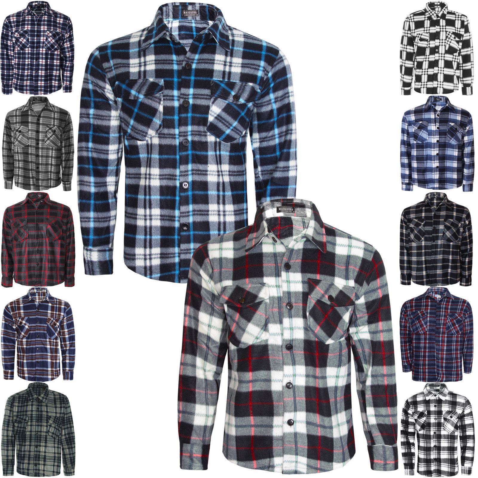 New Mens Thermal Fleece Shirts Warm Button Check Flannel Lumberjack
