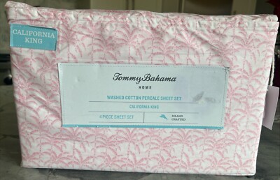 Tommy Bahama Pink Lovely Palm Cal King 4Pc Sheet Set 100% Cotton Percale
