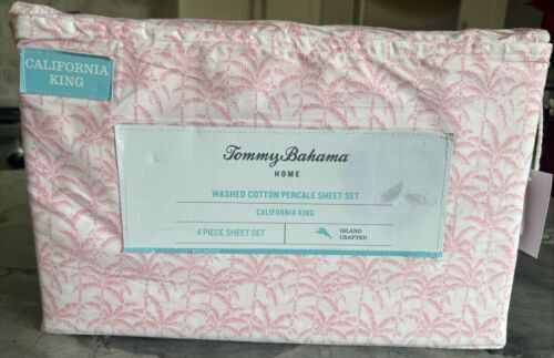 Tommy Bahama Pink Lovely Palm Cal King 4Pc Sheet Set 100% Cotton Percale