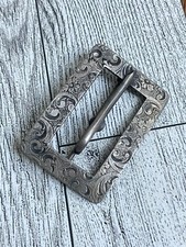Antique Art Nouveau Repousse Vintage 925 Sterling Silver Floral Belt Buckle 11g