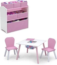 Delta Children 4-Piece Toddler Playroom Set, Pink/White