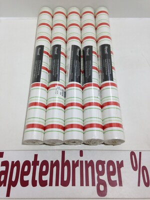 Papiertapete Norwall 5 x KC28548 (5Rollen) Streifenmuster Weiß Rot Grün