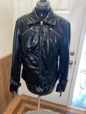 Spanner  Crinkle Faux Leather Biker Moto Peplum Jacket Zip Women's Sz S