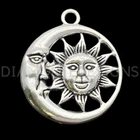 10 Pcs - 26mm Tibetan Silver Sun & Moon Pendants Charms Face Wicca Pagan A87