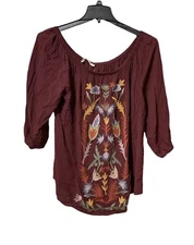 NWT Solitaire Burgundy Women's Off Shoulder Embroidered Top Size 1X Floral