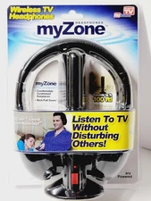 My Zone Wireless TV Portable Black Headphones Black 100 ft. Range NEW