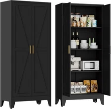 Elegro 61" Farmhouse Metal Storage Cabinet With 3 Adjustable Shelves For Office
