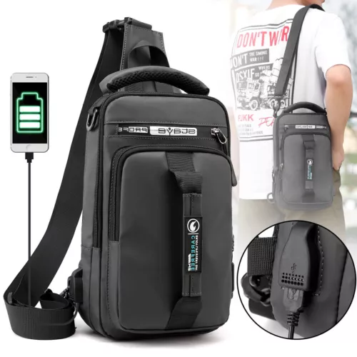 Borsa a tracolla uomo tracolla antifurto petto zaino tracolla USB impermeabile - Foto 1 di 15