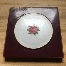 Vintage Enameled Clarice Jane Elgin Double Vanity Powder Compact Guilloche Rose
