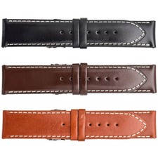 Men s Regular Calf Leather Contrast Stitching Watch Strap, 3 Optional Colors