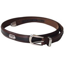Vtg Brighton Onyx Leather Belt Mens 44 Brown Black Golf Plaque Western Braided