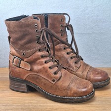 Taos Crave Women's 7 7.5 EU 38 Lace-Up Combat Boots Brown Leather Mid-Calf