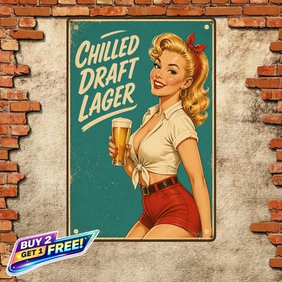 Enjoy Ice Cold Beer Sign Retro Pub Refreshment Metal Wall Art Plaque 8x12