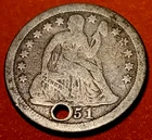 1851 O Seated Liberty Dime 10c, Holed* Mintage 400K New Orleans