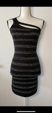Foreign Exchange Mini Dress Clubwear One Strap Stretch Bodycone Black Silver S