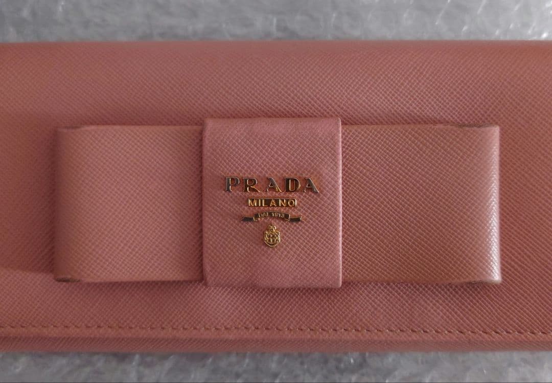 PRADA Saffiano Leather Ribbon Bow Long Wallet Pink With Exterior Back Zipper Pur thumbnail 2