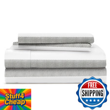 Cosy House 1500 Series Queen Sheet Set Grey Stripes Ultra Soft Wrinkle Resistant