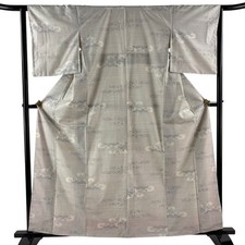 JAPANESE KIMONO TSUMUGI GRAYISH WHITE 161cm 5 ft 3 in PURE SILK FF13034