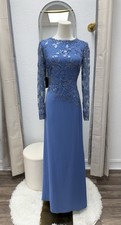 Tadashi Shoji Blue Long Sleeve Floral Lace Formal Gown Size 4