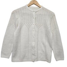 Womens Vintage 70s Cottage Dainty Feminine Soft Pointelle Open Knit Cardigan S