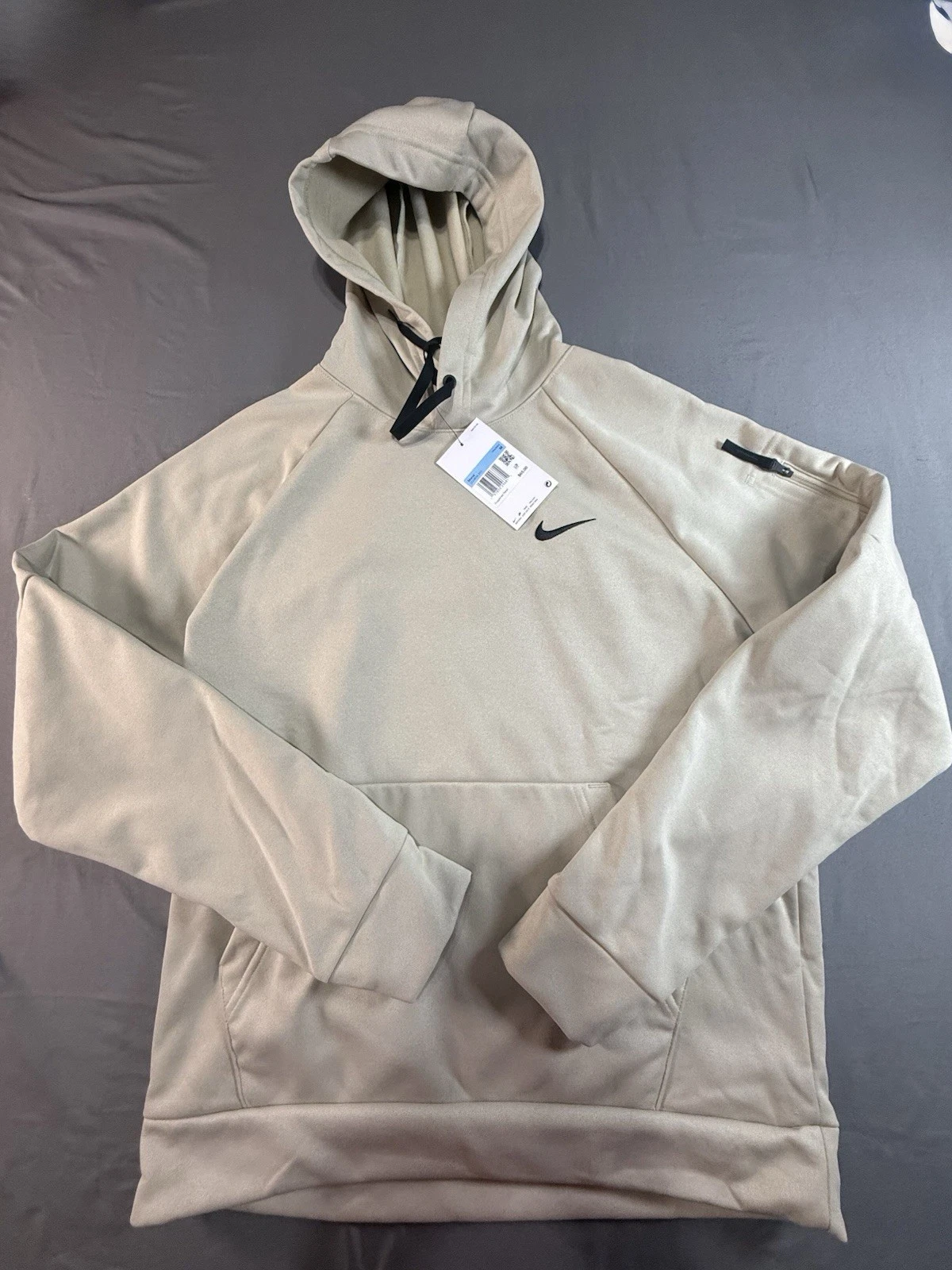 Nike Therma-FIT Hoodie Mens Medium Pullover Training Tan Sweatshirt