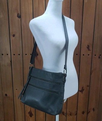 The Sak Reseda Leather Multi-Zip Crossbody Bag Slate Gray CleanGirl Minimalist