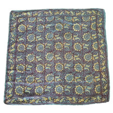 Large Silk Scarf 30" Square Slate Blue Cocoa Gold Abstract Sunflower Print