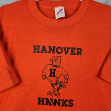 Vintage Hanover Hawks Shirt Mens Large Orange Graphic Logo 80s Virginia School