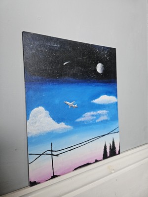 Original Acryl Gemälde Urban Sky Sonnenuntergang auf Leinwand Tafel